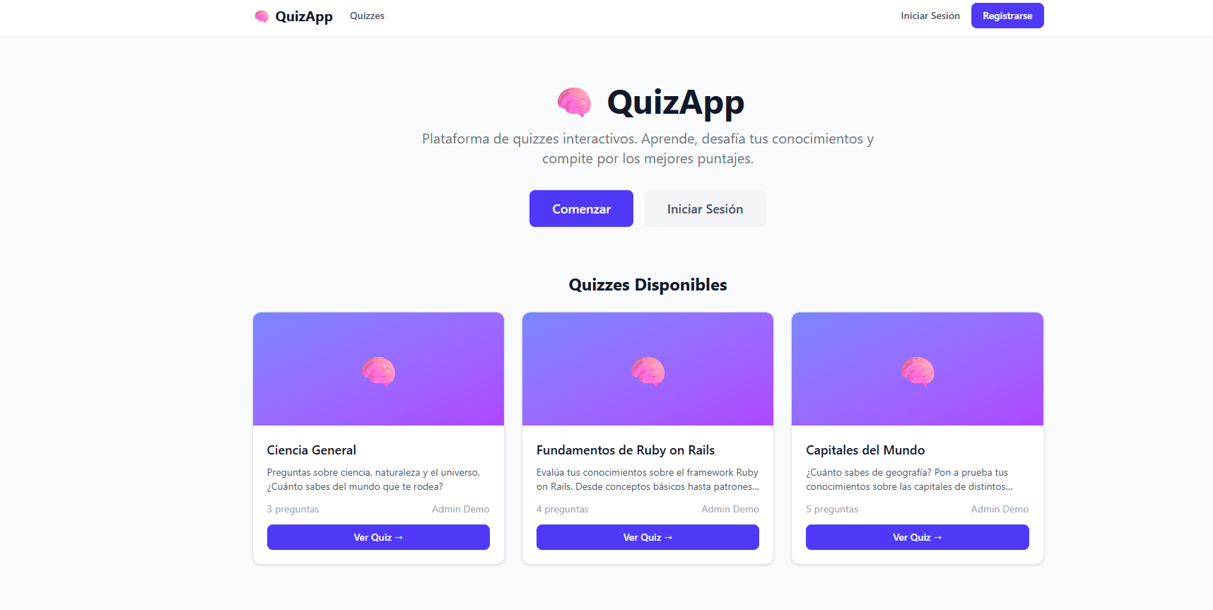 Vista previa del proyecto QuizApp - Plataforma de Quizzes
