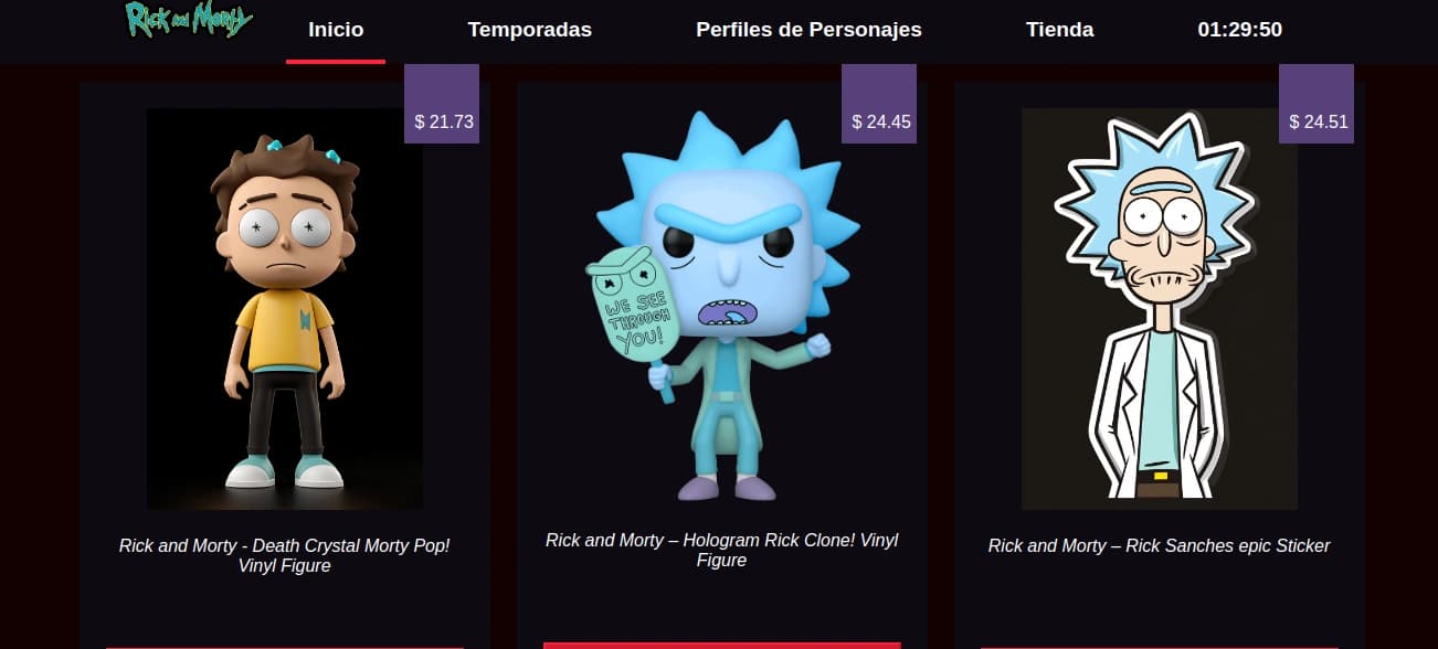 Captura de pantalla 2 del proyecto Rick & Morty Fan Shop