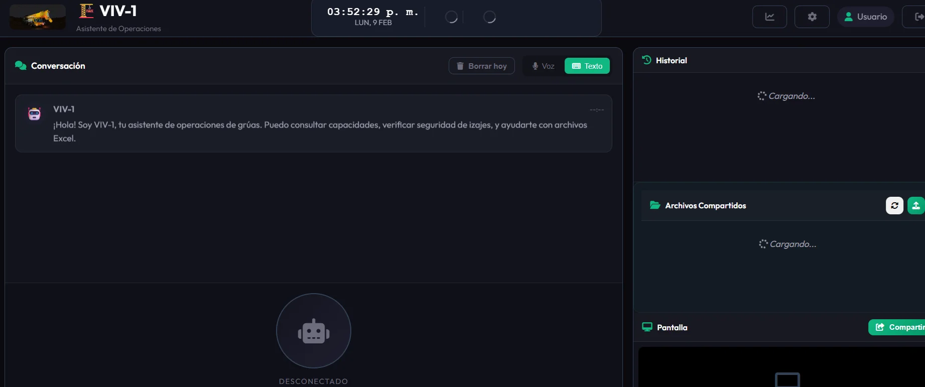 Vista previa del proyecto VIV-1 - Asistente de Operaciones IA